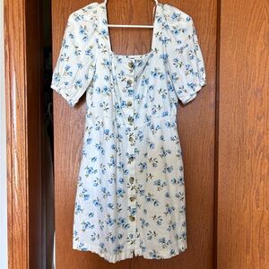 Linen blend puff sleeve dress